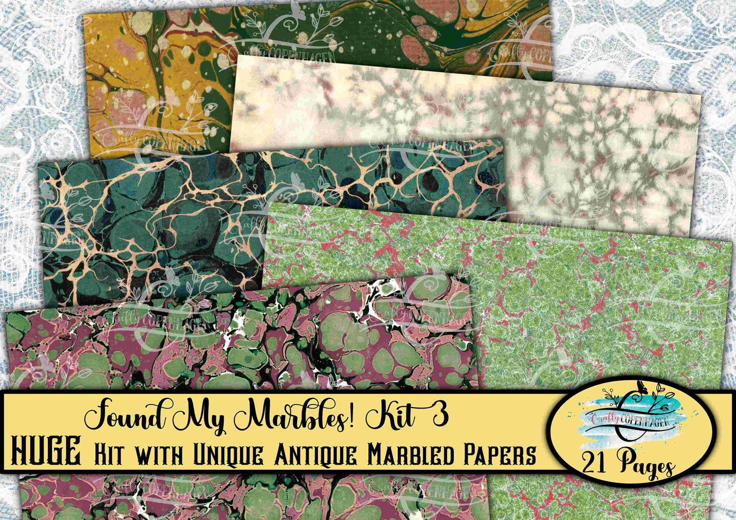 Found My Marbles Journal Kit 03- 21 Pages Instant Download & Print, Digital Scrapbooking Paper, Cardmaking, Collage Paper, Yellow