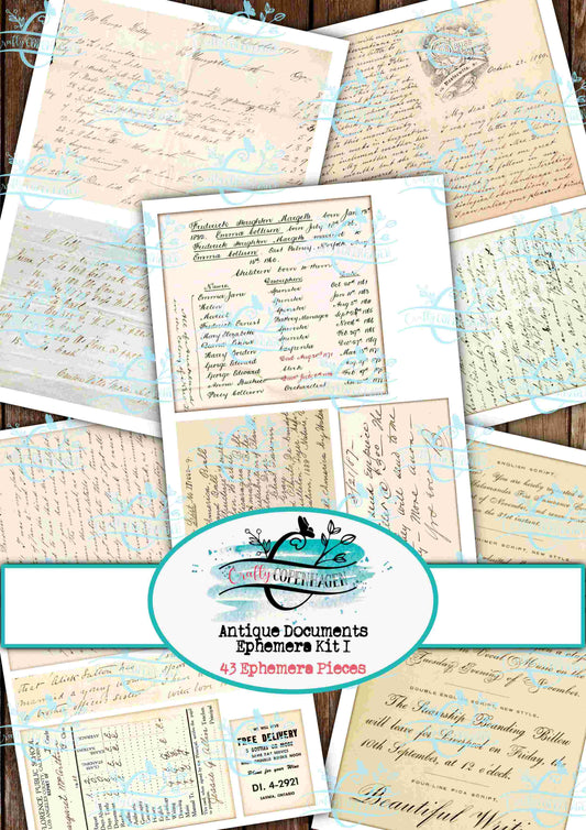 Antique Documents Ephemera Kit 1 - 43 Vintage Ephemera on 20 Pages, Instant Download & Print, 1700s, 1800s, early 1900s, handwritten letters