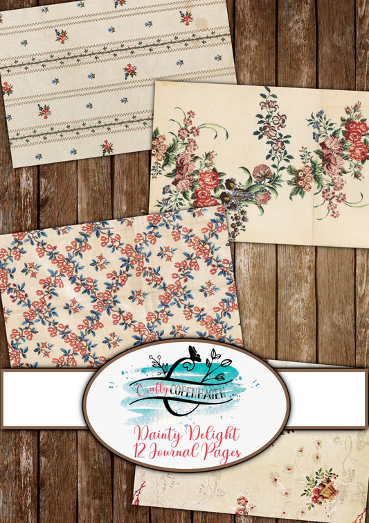 Dainty Delight Journal Kit - 12 Pages Instant Download & Print Digital Scrapbooking Paper, Cardmaking, Collage Paper, Beige, Red
