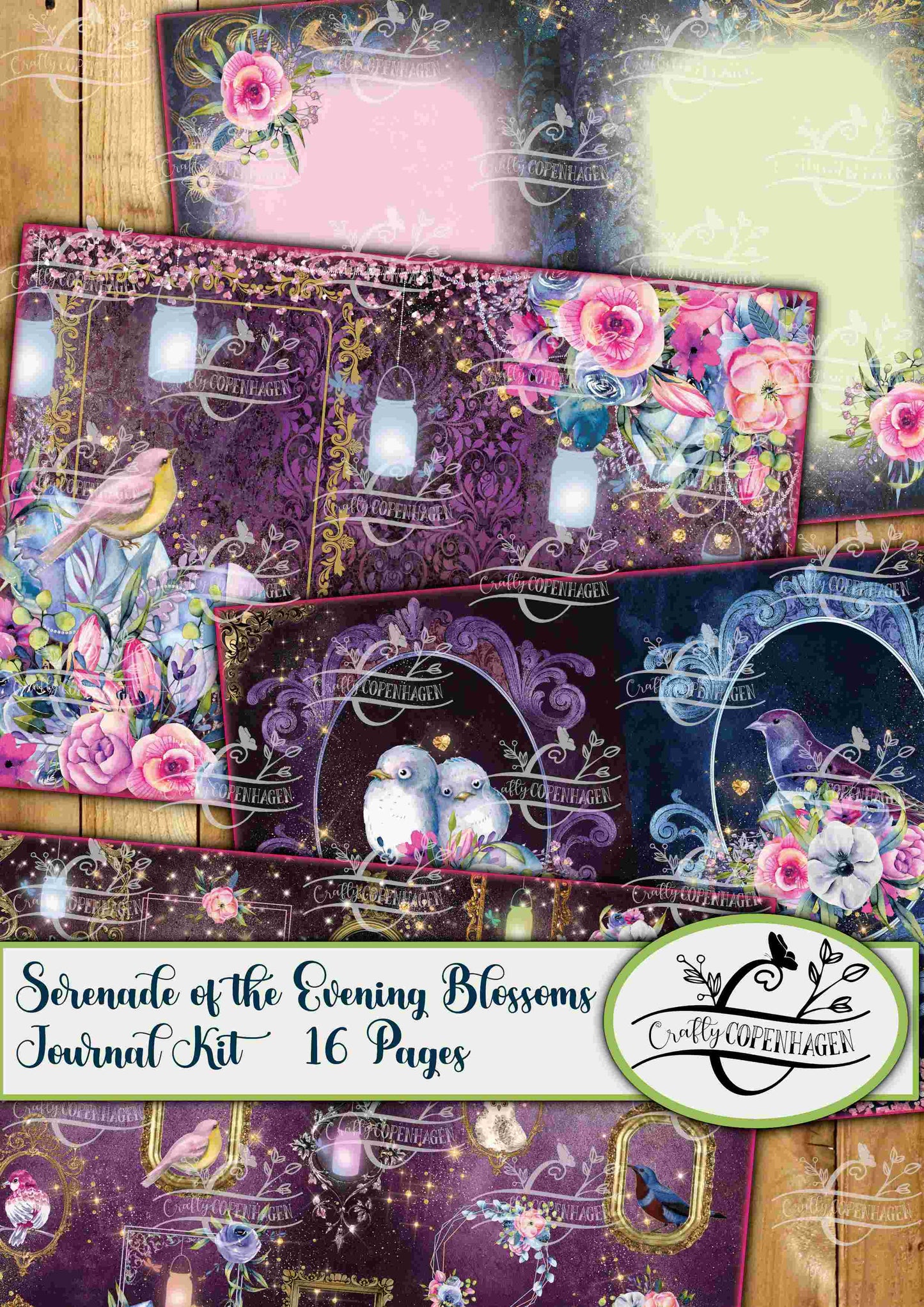 Serenade of the Evening Blossoms Journal Design Pages Kit - 16 Pages Instant Download & Print Digital Scrapbooking Paper, Collage Paper