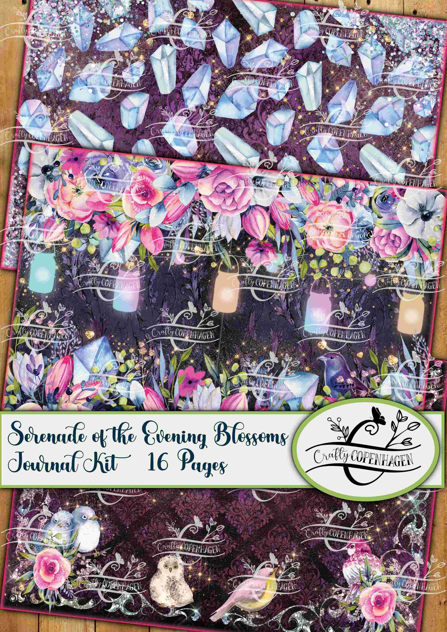 Serenade of the Evening Blossoms Journal Design Pages Kit - 16 Pages Instant Download & Print Digital Scrapbooking Paper, Collage Paper