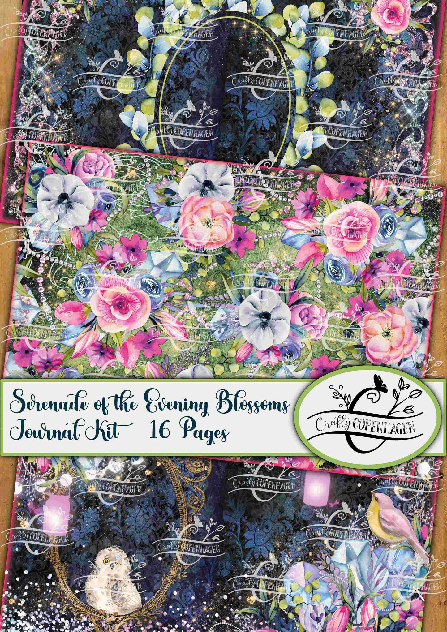 Serenade of the Evening Blossoms Journal Design Pages Kit - 16 Pages Instant Download & Print Digital Scrapbooking Paper, Collage Paper