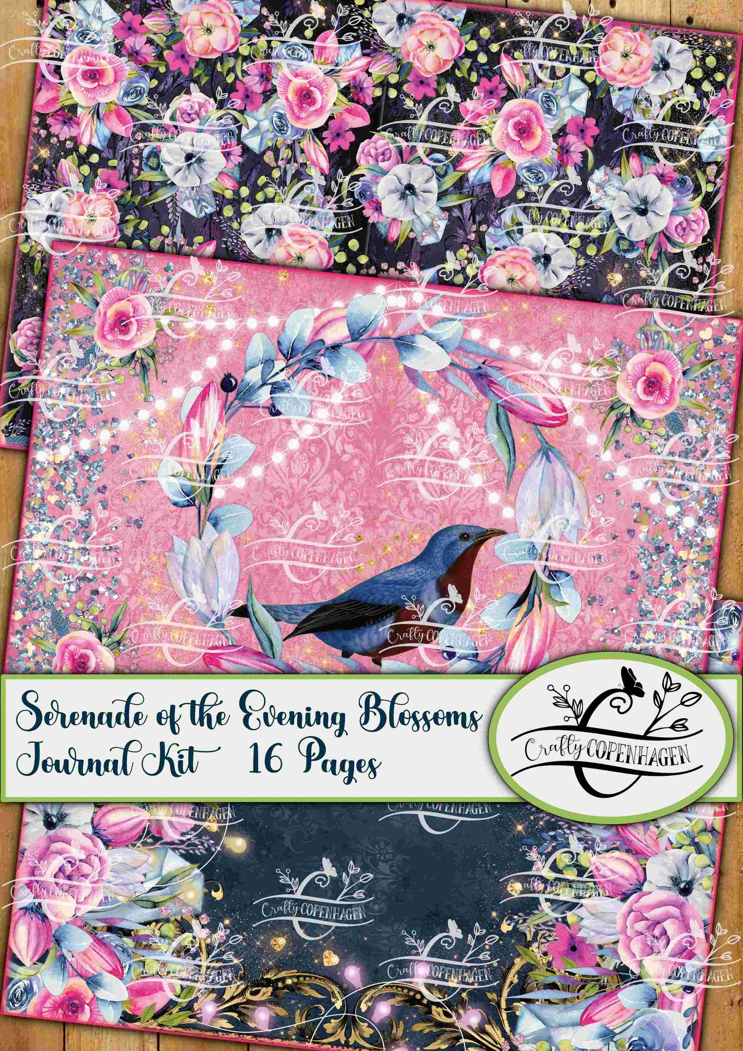 Serenade of the Evening Blossoms Journal Design Pages Kit - 16 Pages Instant Download & Print Digital Scrapbooking Paper, Collage Paper