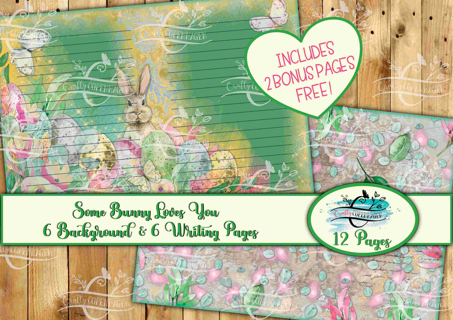 Some Bunny Loves YOU Background & Writing Pages Kit -  12 Pages Instant Download Digital Scrapbooking, Journal Paper, Spring, Easter