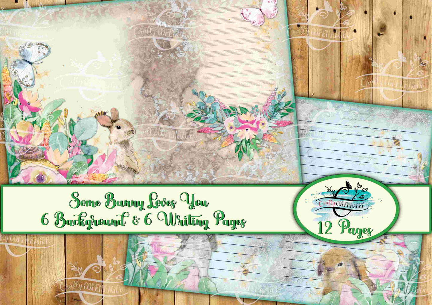 Some Bunny Loves YOU Background & Writing Pages Kit -  12 Pages Instant Download Digital Scrapbooking, Journal Paper, Spring, Easter