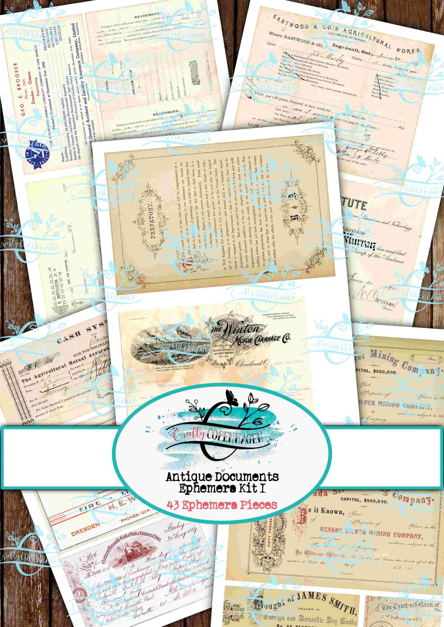 Antique Documents Ephemera Kit 1 - 43 Vintage Ephemera on 20 Pages, Instant Download & Print, 1700s, 1800s, early 1900s, handwritten letters