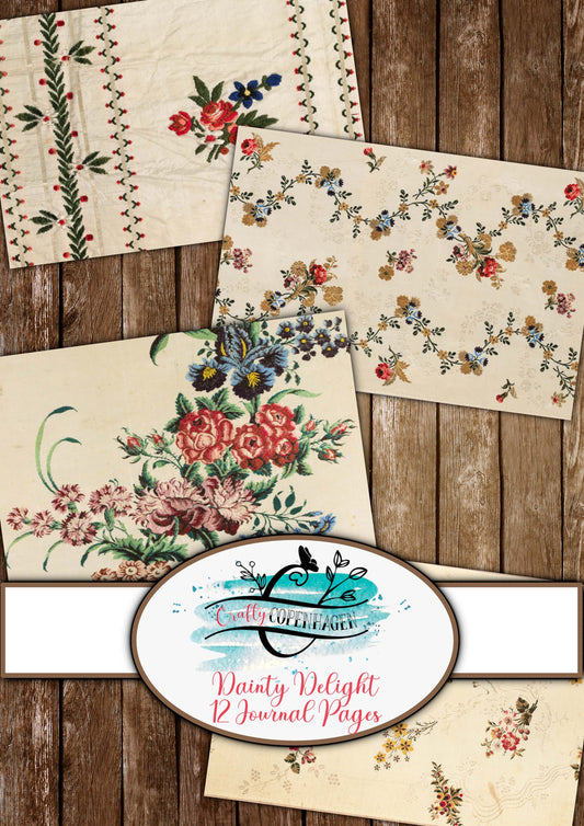 Dainty Delight Journal Kit -  12 Pages Instant Download & Print Digital Scrapbooking Paper, Cardmaking, Collage Paper, Beige, Red