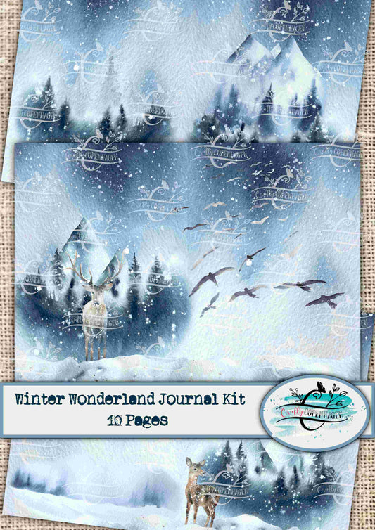 Winter Wonderland Journal Kit - 10 Pages Instant Download & Print Digital Scrapbooking Paper, Cardmaking and Collage Paper, Rain Deer, Snow
